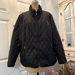 Lands' End Black Quilted Women's  Zip Up Puffer Jacket‎ 2X Fall BaseLayer